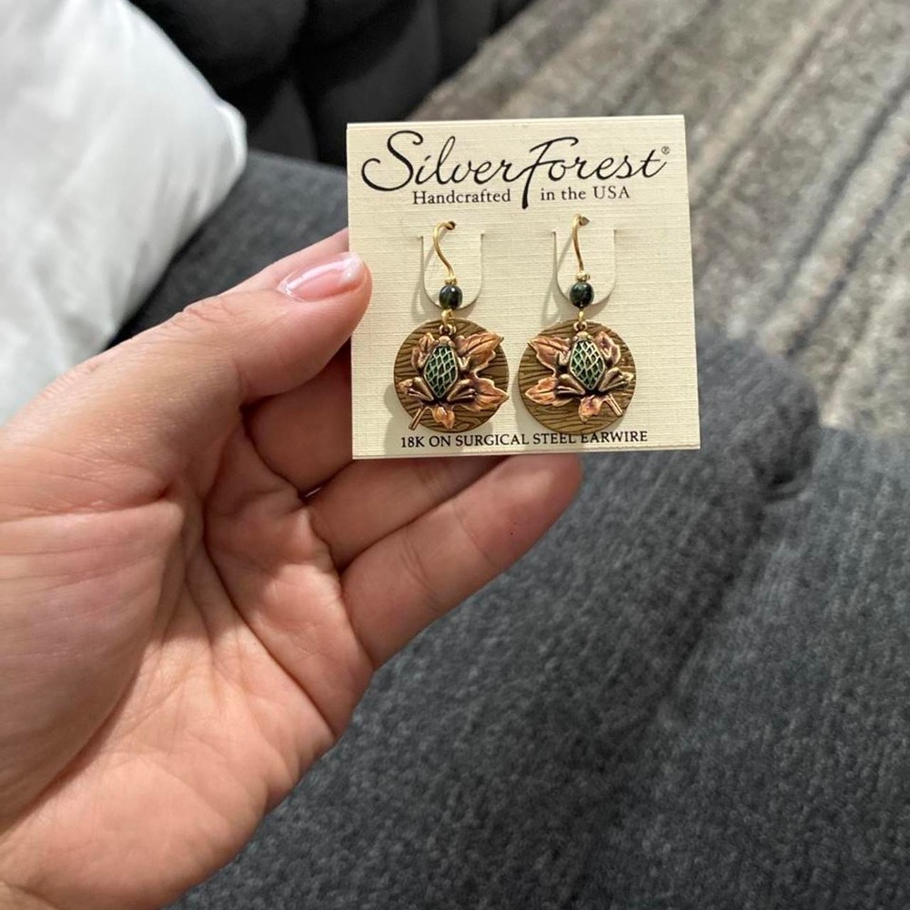 18k on Surgical Steel Silver Forest Handcrafted Earrings